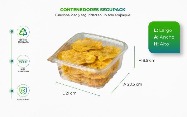 Recipiente plástico con plátanos fritos dentro