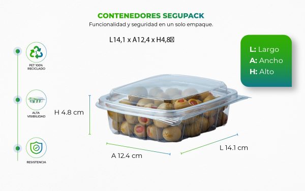 Recipiente plástico sostenible con aceitunas dentro